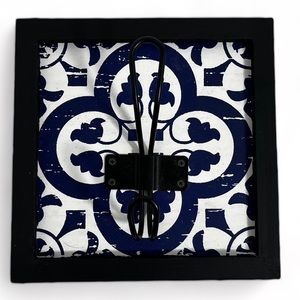 Painted Wood Frame with Blue and White Faux Painted Tile Metal Coat Wall Hook